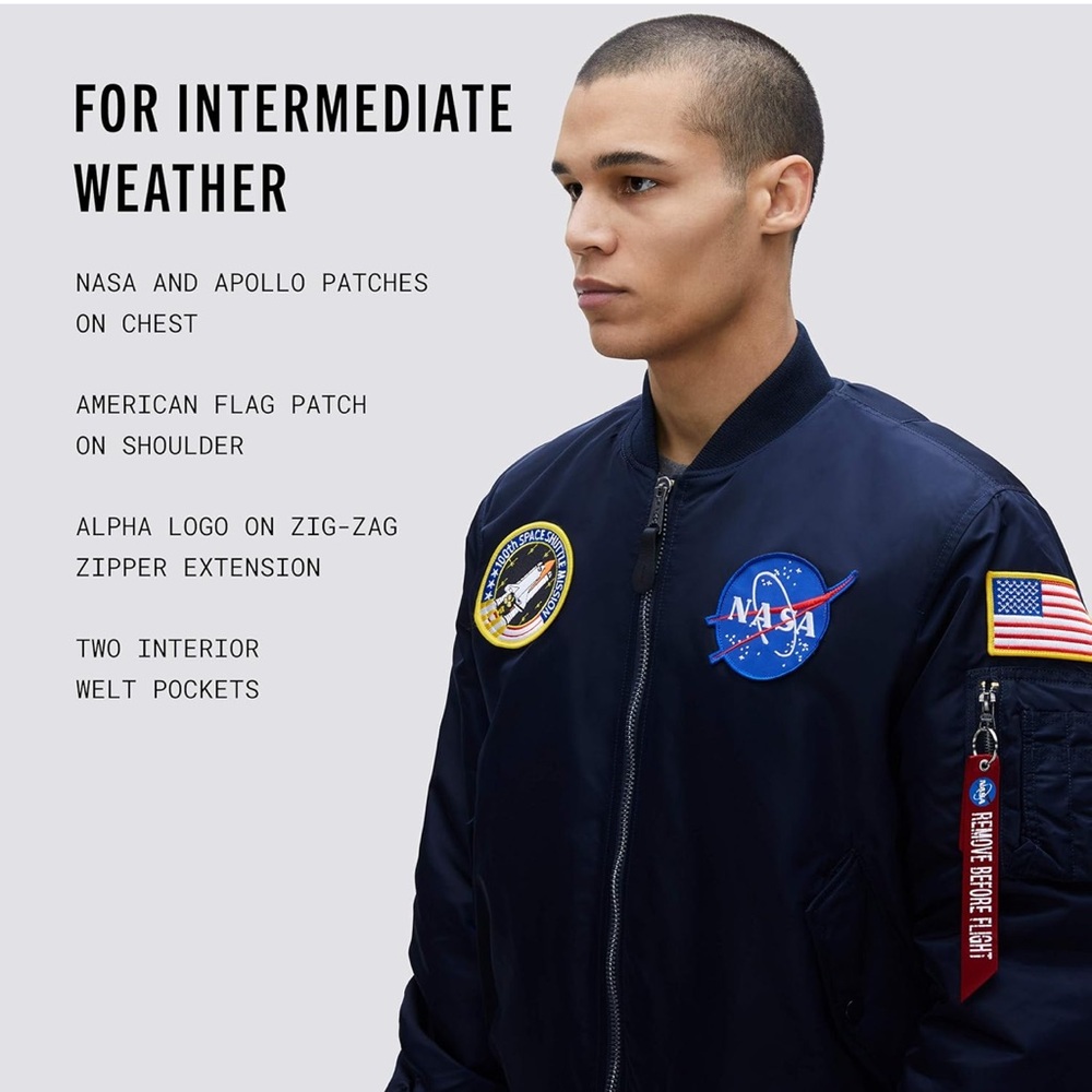 Alpha Industries x NASA MA-1 Reversible Flight Jacket NWT MEDIUM Replica Blue - Picture 7 of 16
